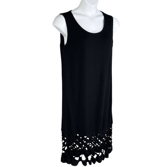 Lafayette 148 New York XL Black Sleeveless Shift Dress Lattice Hem Minimalist - Picture 6 of 14